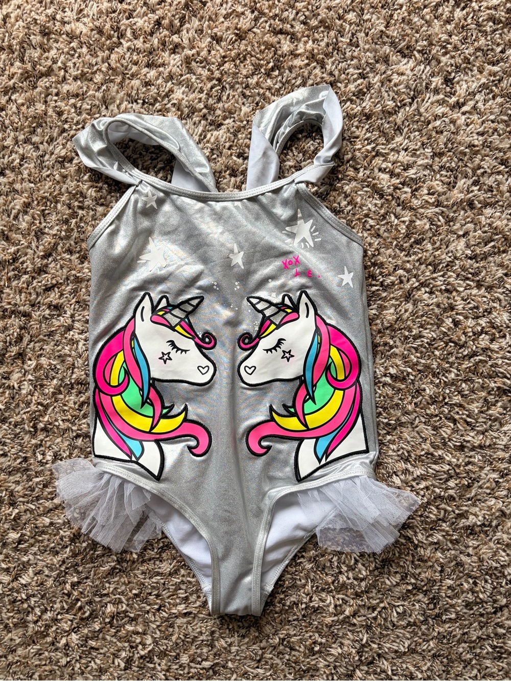 Betsey Johnson Silver Unicorn One-Piece Bodysuit with Neon Accents